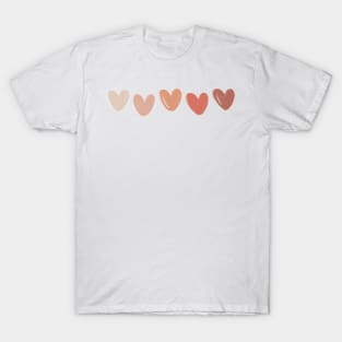 Cream, Pink, Red Heart Line T-Shirt